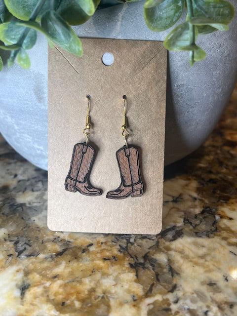 Leather Cowboy Boot Earrings